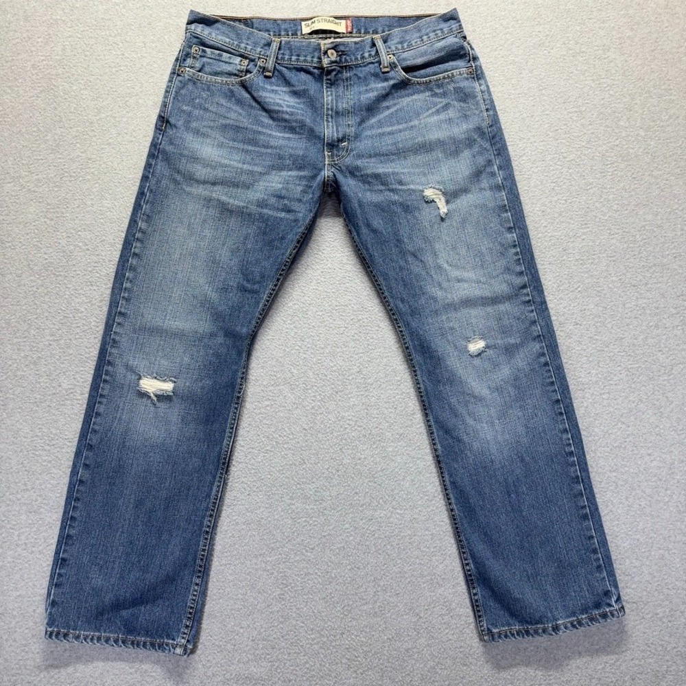 Levis 514 Jeans Mens 36X30 Slim Straight Mid Rise Distressed Faded Denim